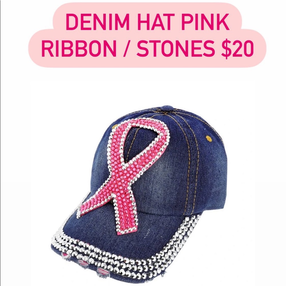 Denim pink ribbon hat